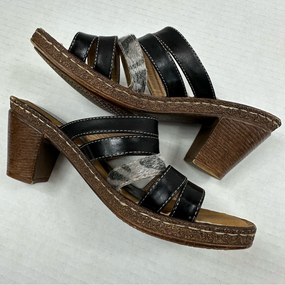 BF Betani Lightweight Black Strappy Block Heel Mules Sandals, 7.5